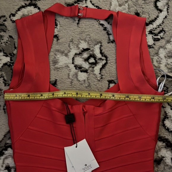 Herve Leger red bandage dress with bottom ruffle midi lendth XS sweetheart neck - Picture 7 of 10